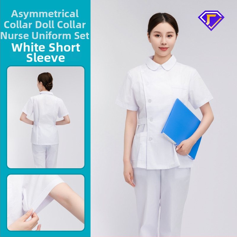 Māsu uniformes komplekts ar lellītes apkakli, garas piedurknes, kokvilnas–spandeksa audums, mitrumu vadīšana