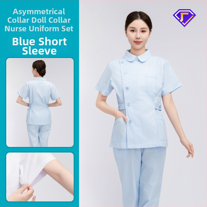 Māsu uniformes komplekts ar lellītes apkakli, garas piedurknes, kokvilnas–spandeksa audums, mitrumu vadīšana