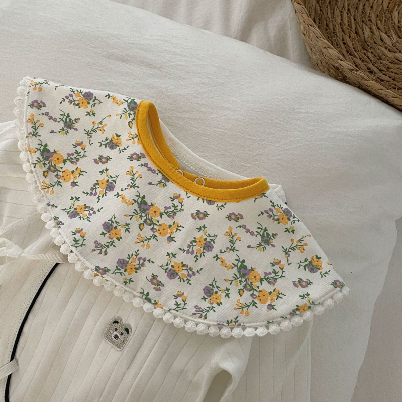 Bib pentru bebeluți, stil coreean, imprimeu proaspăt pentru fete, material clasă A, peste 95% bumbac, absorbție înaltă, fără fluor