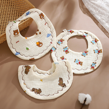 Zīdaiņa lakatiņš no 100% kokvilnas gázes, absorbējošs, Klase A, piemērots 0–3 gadus veciem zīdaiņiem, apaļš siluets, ar dzīvnieku/ multfilmu motīviem