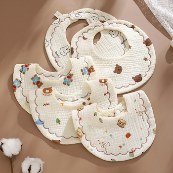 Zīdaiņa lakatiņš no 100% kokvilnas gázes, absorbējošs, Klase A, piemērots 0–3 gadus veciem zīdaiņiem, apaļš siluets, ar dzīvnieku/ multfilmu motīviem