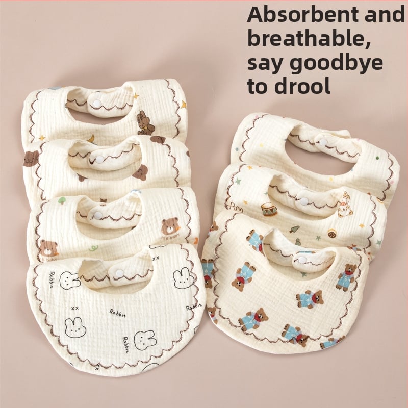 Zīdaiņa lakatiņš no 100% kokvilnas gázes, absorbējošs, Klase A, piemērots 0–3 gadus veciem zīdaiņiem, apaļš siluets, ar dzīvnieku/ multfilmu motīviem