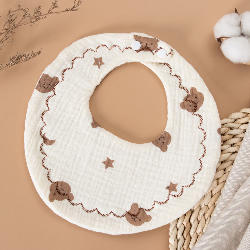 Zīdaiņa lakatiņš no 100% kokvilnas gázes, absorbējošs, Klase A, piemērots 0–3 gadus veciem zīdaiņiem, apaļš siluets, ar dzīvnieku/ multfilmu motīviem