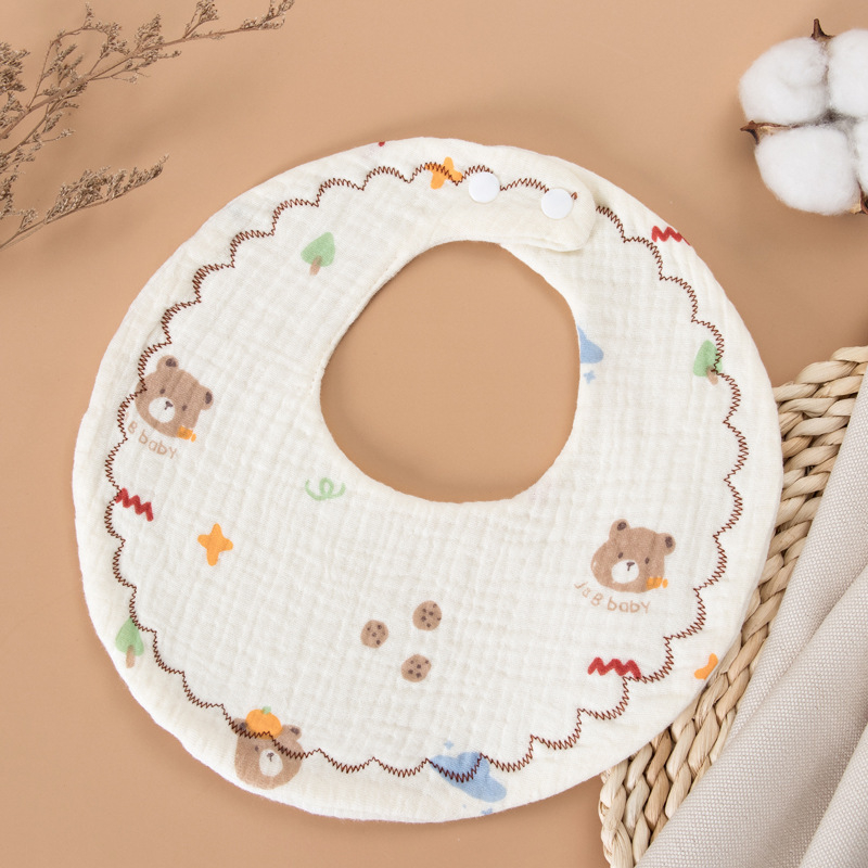 Zīdaiņa lakatiņš no 100% kokvilnas gázes, absorbējošs, Klase A, piemērots 0–3 gadus veciem zīdaiņiem, apaļš siluets, ar dzīvnieku/ multfilmu motīviem