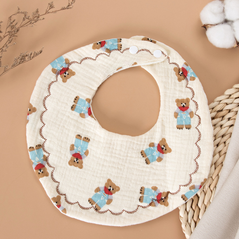 Zīdaiņa lakatiņš no 100% kokvilnas gázes, absorbējošs, Klase A, piemērots 0–3 gadus veciem zīdaiņiem, apaļš siluets, ar dzīvnieku/ multfilmu motīviem