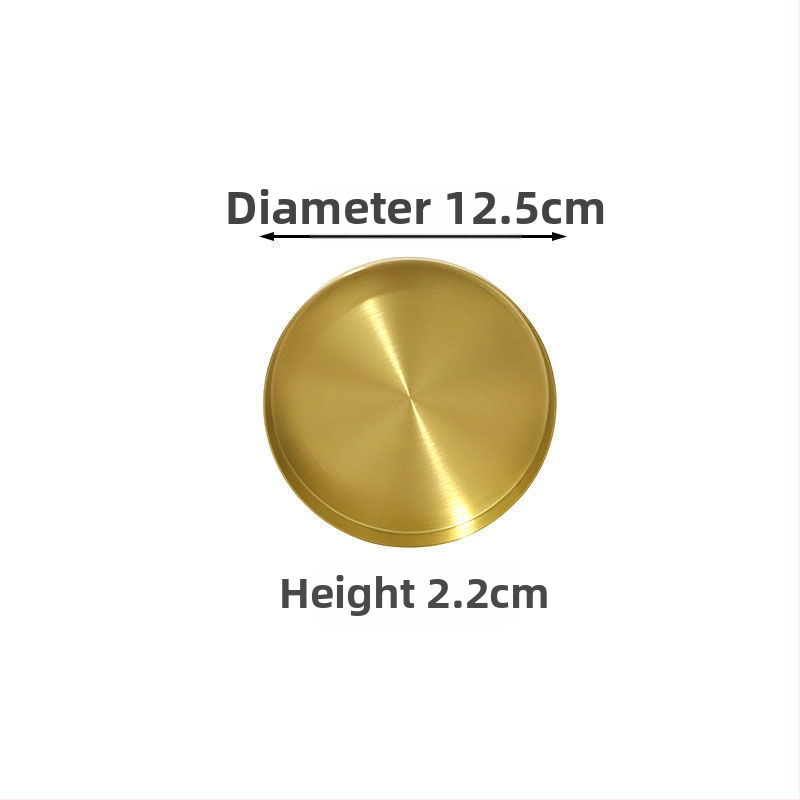 Rozsdamentes acélból készült kör alakú sekély tál, felület elektroplatírozás, mikrohullámú sütőben használható, könnyed luxus stílus