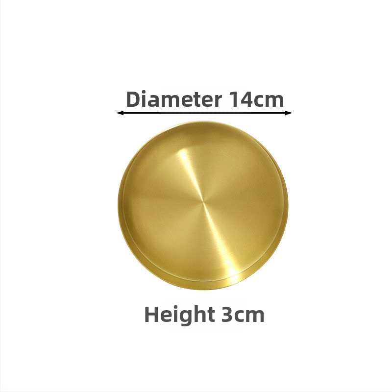 Rozsdamentes acélból készült kör alakú sekély tál, felület elektroplatírozás, mikrohullámú sütőben használható, könnyed luxus stílus