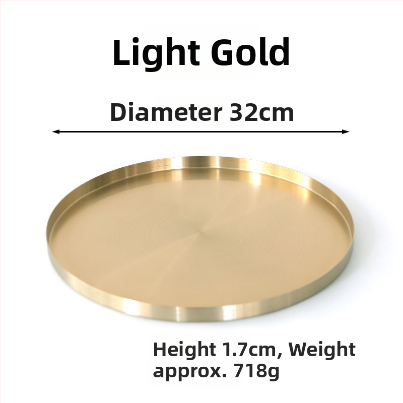Rozsdamentes acélból készült kör alakú sekély tál, felület elektroplatírozás, mikrohullámú sütőben használható, könnyed luxus stílus