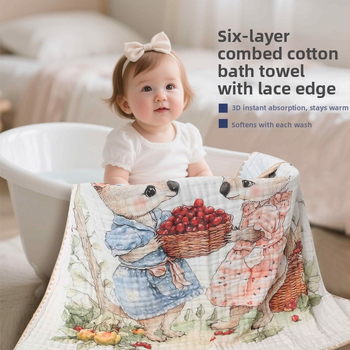 Bērnu marles vannas dvielis – 100% kokvilna, sešu slāņu absorpcija, svītrainais raksts, ātri žūst, zīdaiņiem