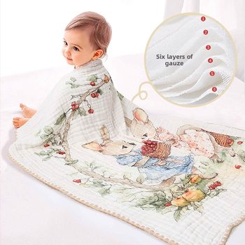 Bērnu marles vannas dvielis – 100% kokvilna, sešu slāņu absorpcija, svītrainais raksts, ātri žūst, zīdaiņiem