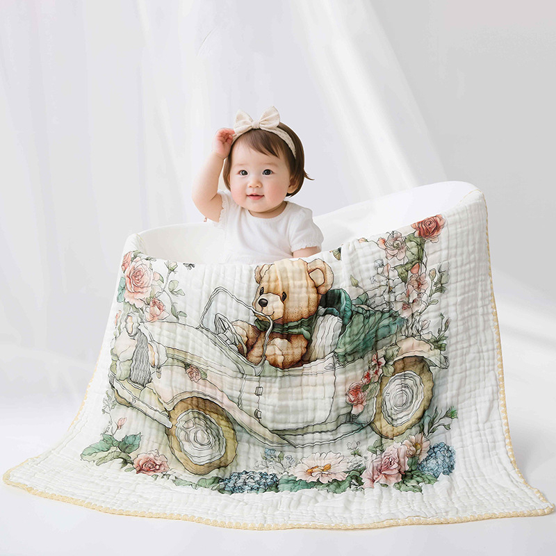 Bērnu marles vannas dvielis – 100% kokvilna, sešu slāņu absorpcija, svītrainais raksts, ātri žūst, zīdaiņiem