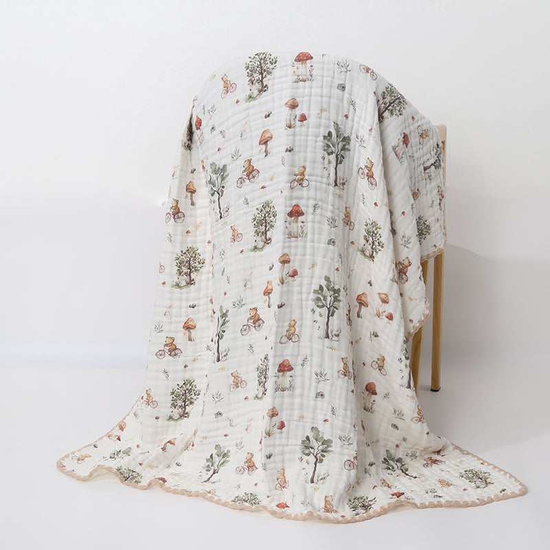 Bērnu marles vannas dvielis – 100% kokvilna, sešu slāņu absorpcija, svītrainais raksts, ātri žūst, zīdaiņiem