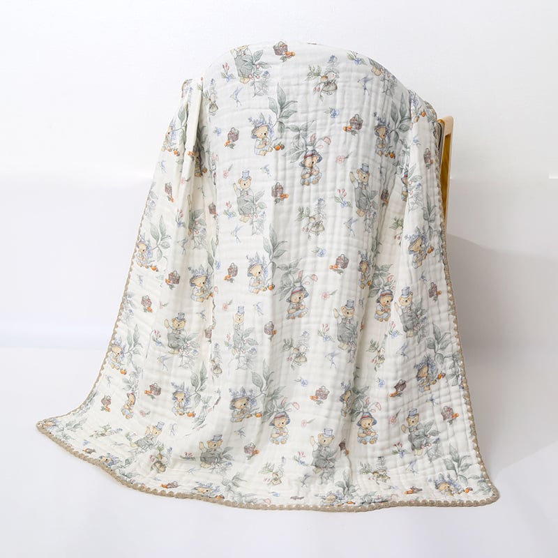 Bērnu marles vannas dvielis – 100% kokvilna, sešu slāņu absorpcija, svītrainais raksts, ātri žūst, zīdaiņiem