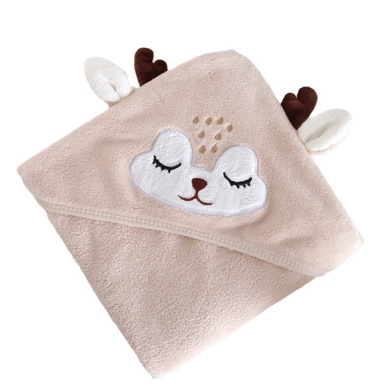 Zīdaiņu kapucēta vannas dvielis - korallfleks, karikatūras raksts, mīksts un ērts