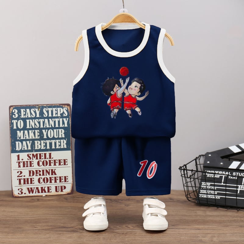 Bērnu divdaļīgs sporta komplekts: bez piedurknēm top un šorti, vasaras sezonai, 3–8 gadi, 100% poliesters, karikatūras motīvs