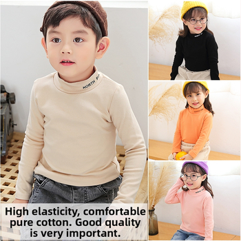 Bērnu T-krekls ar augstu kaklu, garām piedurknēm, 100% kokvilna, punktēts raksts, vecuma grupa 3–8 gadi