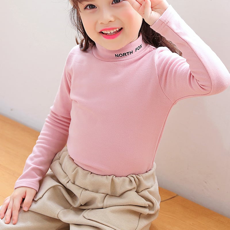 Bērnu T-krekls ar augstu kaklu, garām piedurknēm, 100% kokvilna, punktēts raksts, vecuma grupa 3–8 gadi