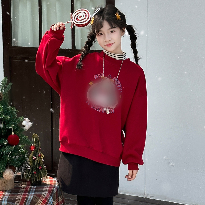 Meitenēm paredzēta fliša iekšējā odere ar apļu kaklu, korejiešu stila, animācijas dzīvnieku motīvs, bērniem virs 8 gadiem (augums 140 cm+), rudens–ziemas 2025