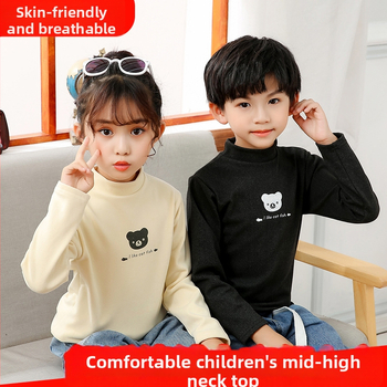 Augstu apkakli bērnu džemperis, bez kapuces, garas piedurknes, karikatūras raksts, poliestera maisījums, 3–8 gadi, rudens-ziemas sezonai