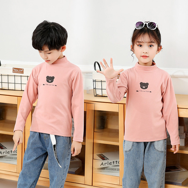 Augstu apkakli bērnu džemperis, bez kapuces, garas piedurknes, karikatūras raksts, poliestera maisījums, 3–8 gadi, rudens-ziemas sezonai