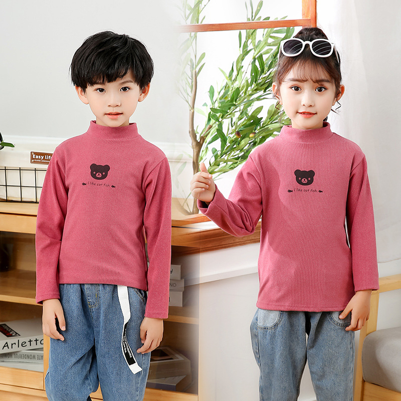 Augstu apkakli bērnu džemperis, bez kapuces, garas piedurknes, karikatūras raksts, poliestera maisījums, 3–8 gadi, rudens-ziemas sezonai
