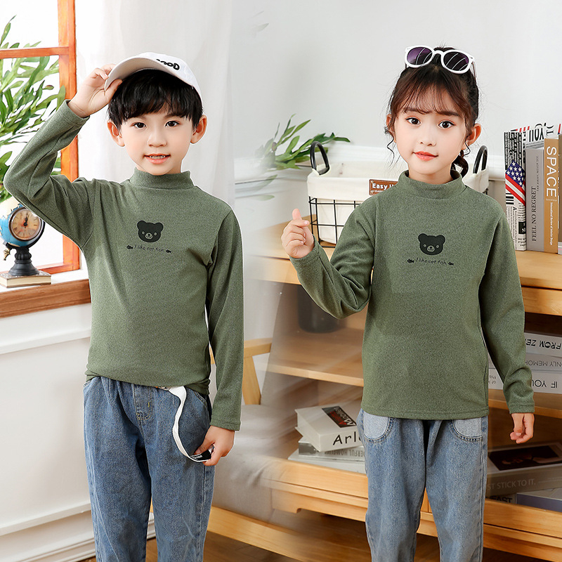 Augstu apkakli bērnu džemperis, bez kapuces, garas piedurknes, karikatūras raksts, poliestera maisījums, 3–8 gadi, rudens-ziemas sezonai