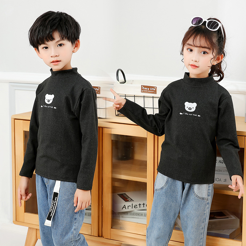 Augstu apkakli bērnu džemperis, bez kapuces, garas piedurknes, karikatūras raksts, poliestera maisījums, 3–8 gadi, rudens-ziemas sezonai