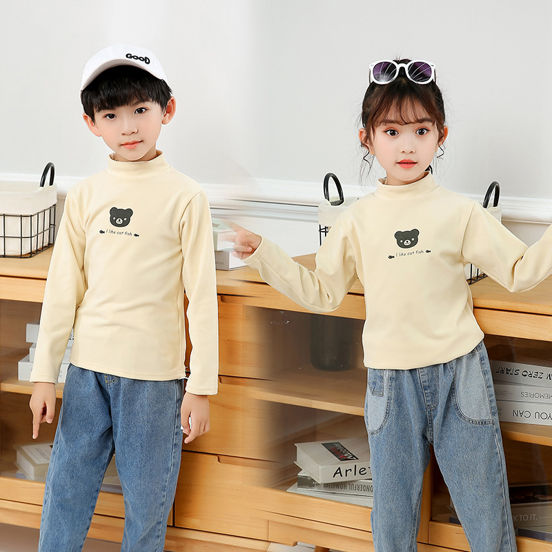 Augstu apkakli bērnu džemperis, bez kapuces, garas piedurknes, karikatūras raksts, poliestera maisījums, 3–8 gadi, rudens-ziemas sezonai