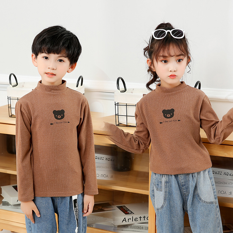 Augstu apkakli bērnu džemperis, bez kapuces, garas piedurknes, karikatūras raksts, poliestera maisījums, 3–8 gadi, rudens-ziemas sezonai