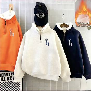 Bērnu bieza flīsa džemperis ar rāvējslēdzēju un stāvu kaklu, garas piedurknes, kokvilnas maisījums, poliestera odere, mīksts pieskāriens