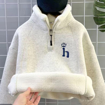 Bērnu bieza flīsa džemperis ar rāvējslēdzēju un stāvu kaklu, garas piedurknes, kokvilnas maisījums, poliestera odere, mīksts pieskāriens