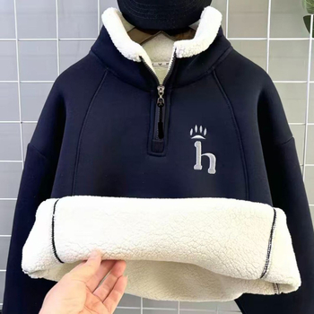 Bērnu bieza flīsa džemperis ar rāvējslēdzēju un stāvu kaklu, garas piedurknes, kokvilnas maisījums, poliestera odere, mīksts pieskāriens