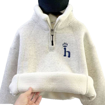 Bērnu bieza flīsa džemperis ar rāvējslēdzēju un stāvu kaklu, garas piedurknes, kokvilnas maisījums, poliestera odere, mīksts pieskāriens