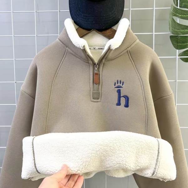 Bērnu bieza flīsa džemperis ar rāvējslēdzēju un stāvu kaklu, garas piedurknes, kokvilnas maisījums, poliestera odere, mīksts pieskāriens