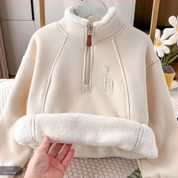 Bērnu bieza flīsa džemperis ar rāvējslēdzēju un stāvu kaklu, garas piedurknes, kokvilnas maisījums, poliestera odere, mīksts pieskāriens