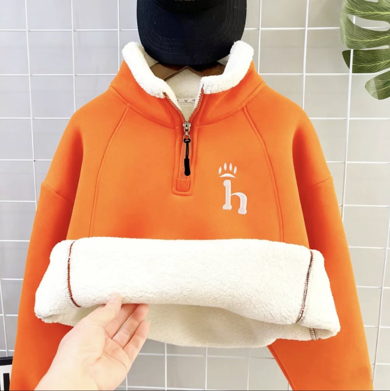 Bērnu bieza flīsa džemperis ar rāvējslēdzēju un stāvu kaklu, garas piedurknes, kokvilnas maisījums, poliestera odere, mīksts pieskāriens