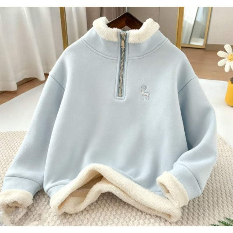 Bērnu bieza flīsa džemperis ar rāvējslēdzēju un stāvu kaklu, garas piedurknes, kokvilnas maisījums, poliestera odere, mīksts pieskāriens