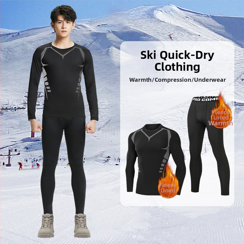 Muško skijaško odijelo: topla baza s flecom, brzo sušenje, tkanina od mješavine kemijskih vlakana, podstava: spandex, punilo: fleece, pogodno za trčanje, fitness, biciklizam, zimske sportove i planinarenje
