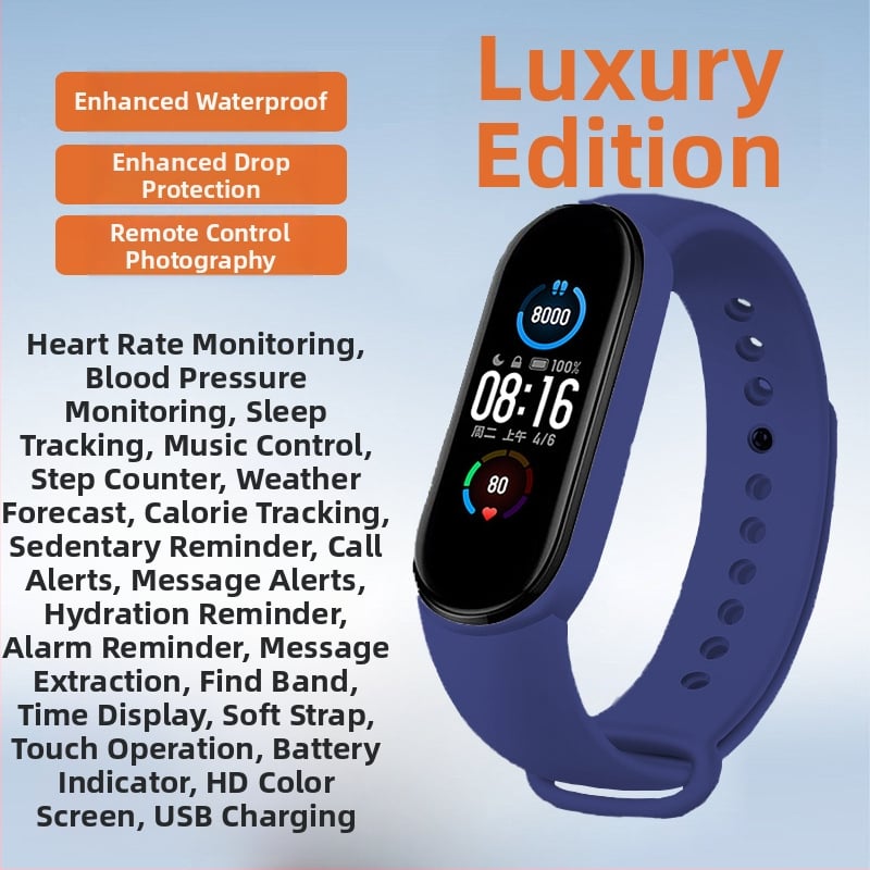 Brățară inteligentă pentru sport cu monitorizare a oxigenului din sânge, ritm cardiac și tensiune arterială, monitorizare a somnului, impermeabilă