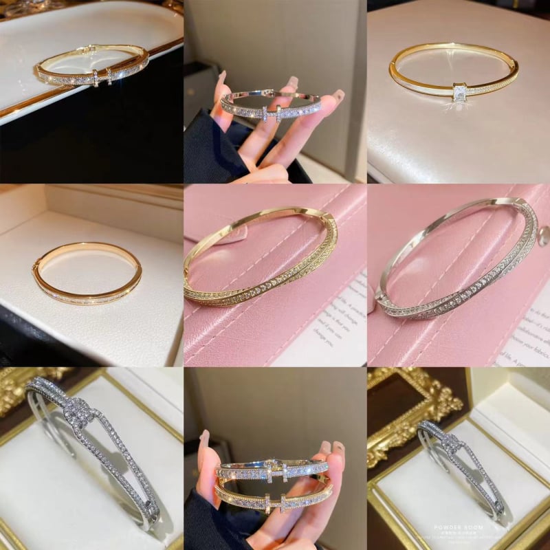 Rokassprādze ar zirkonu un burta sprādze – 18 g, elektroplatēta, pilsētas stils