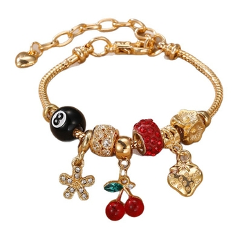 Korejas stila rokassprādze no cinka sakausējuma ar sirds cirkona kulonu un lodītēm — Naizhu, elektroplatinga, 25 g