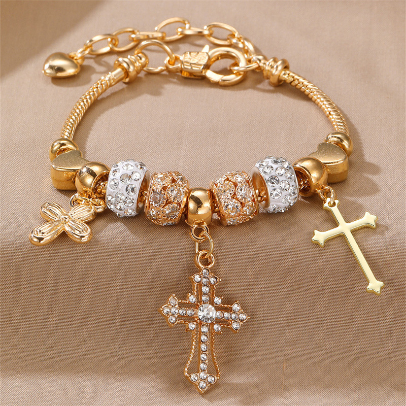 Korejas stila rokassprādze no cinka sakausējuma ar sirds cirkona kulonu un lodītēm — Naizhu, elektroplatinga, 25 g