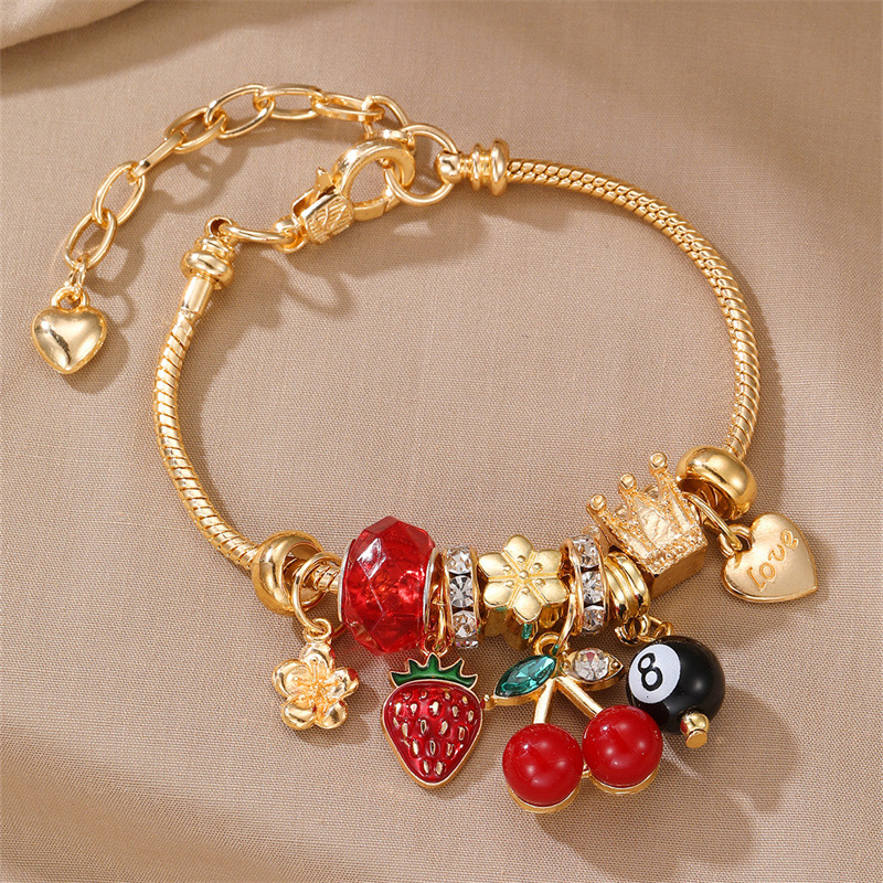 Korejas stila rokassprādze no cinka sakausējuma ar sirds cirkona kulonu un lodītēm — Naizhu, elektroplatinga, 25 g