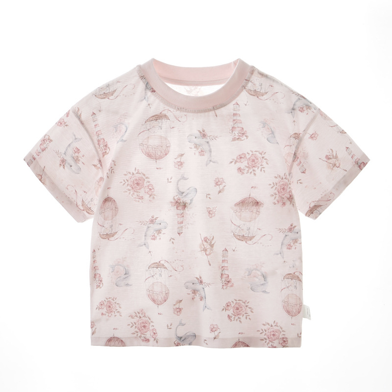 Bērnu T-krekls, 100% kokvilna, īsās piedurknes, apaļš kakls, dzīvnieku raksts