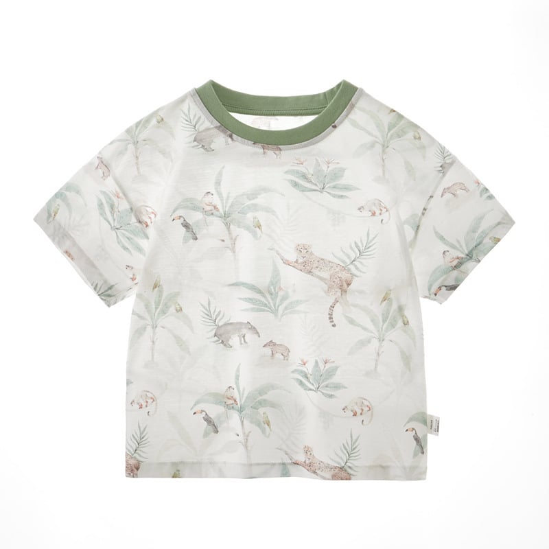 Bērnu T-krekls, 100% kokvilna, īsās piedurknes, apaļš kakls, dzīvnieku raksts