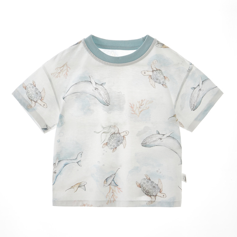 Bērnu T-krekls, 100% kokvilna, īsās piedurknes, apaļš kakls, dzīvnieku raksts