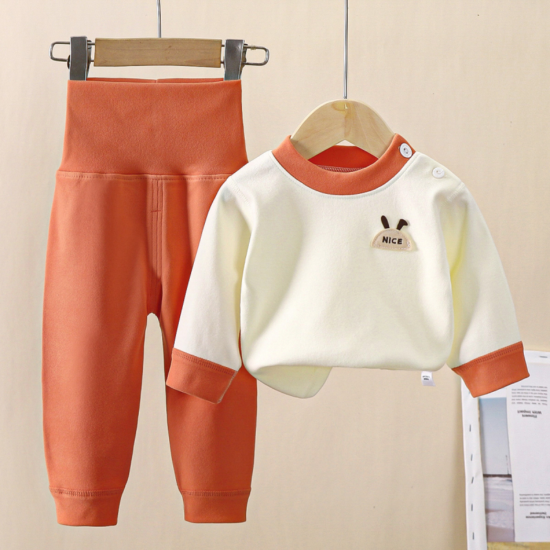 Divu gabalu zīdaiņu termālais komplekts ar biksēm – Derong flīss, 95% poliesters, garas piedurknes, bez kapuces, karikatūras raksts, universāls