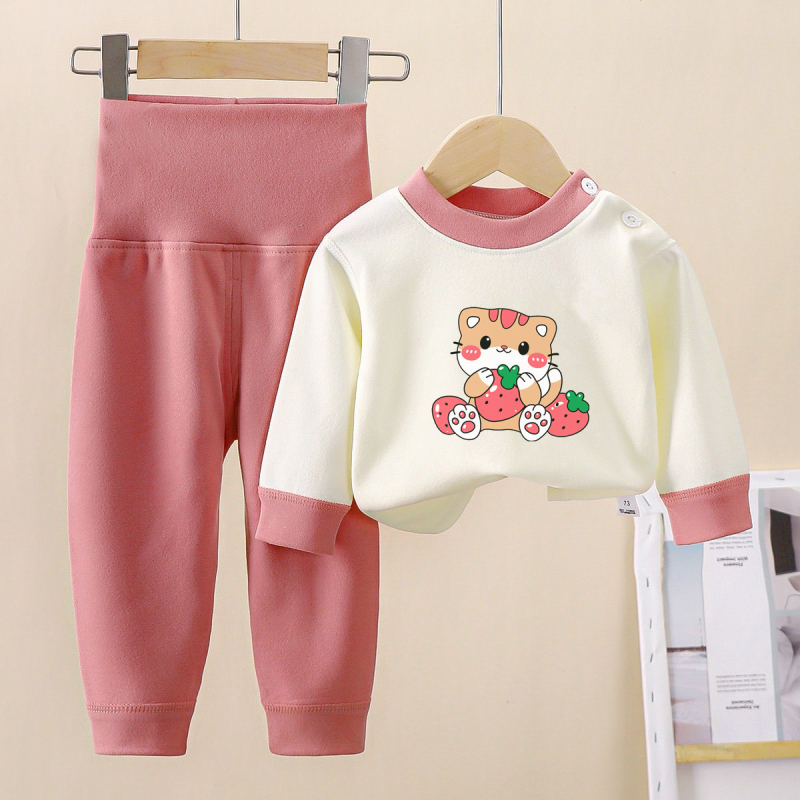 Divu gabalu zīdaiņu termālais komplekts ar biksēm – Derong flīss, 95% poliesters, garas piedurknes, bez kapuces, karikatūras raksts, universāls