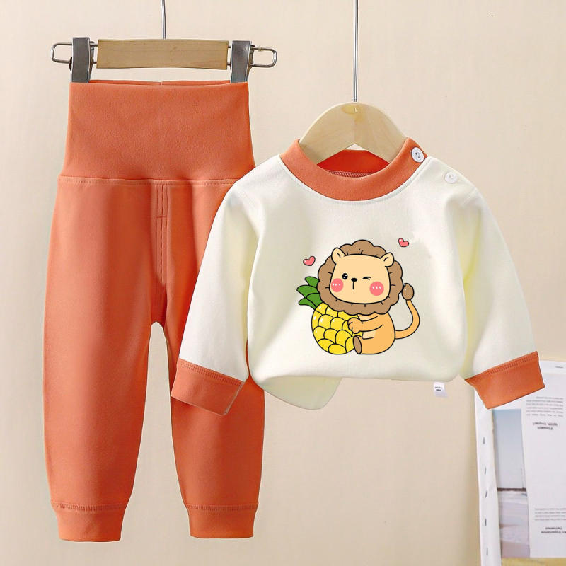 Divu gabalu zīdaiņu termālais komplekts ar biksēm – Derong flīss, 95% poliesters, garas piedurknes, bez kapuces, karikatūras raksts, universāls