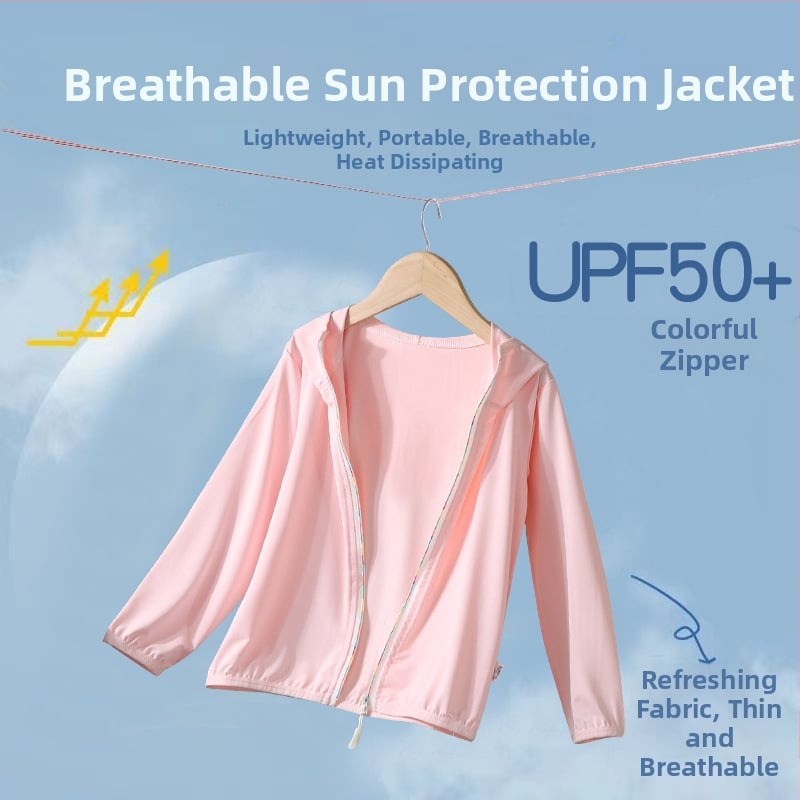 Bērnu kapucēta jaka ar UV aizsardzību UPF50+, viegla, Ice Silk oderējums, poliesters